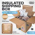 Insulated Thermal Shipping Boxes 14"x14"x14" with 2 Gel Ice Packs, Pack of 3 - USA-Made Cold Food Shipping Box with Absorb Condensation Thermal-Paper Liner - Frozen Food Shipping Kit by IDL Packaging