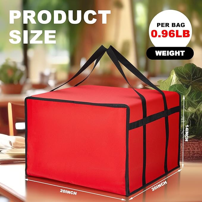 Maxcheck 2 Pcs Insulated Pizza Delivery Bag 20 x 20 x 14 Inch Pizza Warmer Bag Carrier Reusable Insulated Cooler Boxes Winter Food Delivery Carrier for Personal and Professional Use (Red)