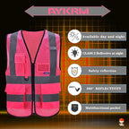 A-SAFETY High Visibility Mesh Safety Reflective Vest with Pockets and Zipper,Hi Viz Work Vest for Men Women (Pink Mesh M)