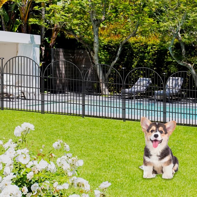 Garden Fence Border, 32 in(H) x17.5 Ft(L) 8 Panels, Tall Garden Animal Barrier Fence with Gate, Dog Fence Outdoor for Yard, Arched Rustproof Metal No Dig Fence, Flower Bed Fencing