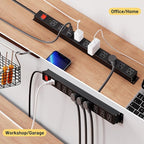 KF 10 Outlet Heavy Duty Power Strip with Surge Protector 2100J,15A/1875W Wall Mount Design, 8FT Extension Cord & Safety Switch for Home Office, Workshop, Gaming Setup, Studio - Black