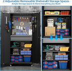 SUXXAN 71" Metal Garage Storage Cabinet with 16 Hooks and Pegboards,1 Drawer Inside Rolling Tool Storage Cabinet with Adjustable Shelves,3 Metal Hanging Rod for Garage,Warehouse