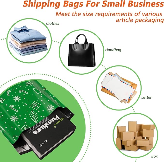 Poly Mailers 12x15.5 Inch 50 Pcs - Christmas printed Shipping Bags, 2.4mil Thickness, Waterproof and Tear Resistant Mailing Envelopes, Self-Sealing Packaging Bags for Small Business