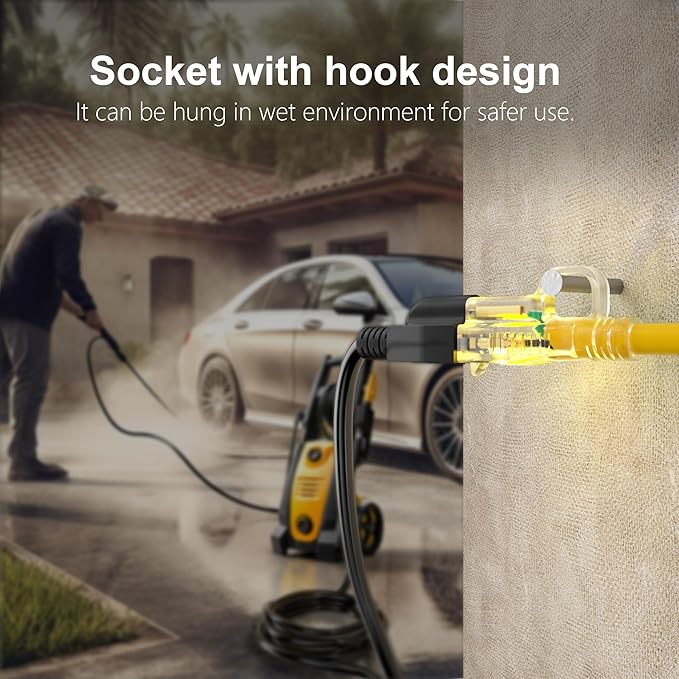 HUANCHAIN 50 FT 12/3 Gauge Heavy Duty Outdoor Extension Cord Waterproof with Lighted end, Flexible Cold-Resistant 3 Prong Electric Cord Outside, 15Amp 1875W 12AWG SJTW, Yellow, ETL