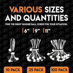 Xpose Safety Bungee Ball Cords 9" 25 Pack Heavy Duty Assorted Colors Black and White Stretch Rope with Ball Ties for Canopies, Tarps, Walls, Cable Organization