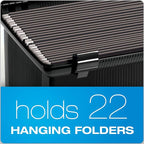 Pendaflex Portable File Box with File Rails, Simple Document Storage, File Bin for Home and Office, Hinged Lid with Double Latch Closure, Black, 3 Black Letter Size Hanging Folders Included (41742AMZ)