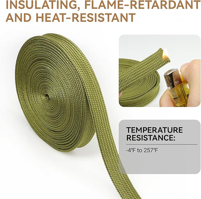 Polyamide Cable Sleeve, 10ft Flexible Expandable Braided Sleeving, Cable Management Sleeve for TV Computer Office Home Entertainment (Green, 3/8")
