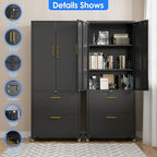 METAN Metal File Cabinet with 2 Drawers and 2 Shelves,Office Filing Cabinet on Wheels with Lock,Office Storage for Letter/Legal Size,Assembly Required,Black