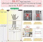 Lumizone Extra Tall Pet Gate 55.12" High Pressure Mounted 38.39"-42.51" Extra Wide (9 Sizes) 1.37" Gap for Cat Dog Stairs Doorway Hallway No Drilling Auto-Close (38.39"-42.51" W, Cream White)