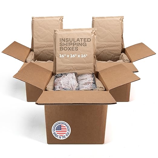 Insulated Thermal Shipping Boxes 16"x16"x16", Pack of 3 - USA-Made Cold Food Shipping Box 9.5-Gallon Capacity with Thermal Paper Liners, Absorb Condensation – Ideal for Frozen Food by IDL Packaging