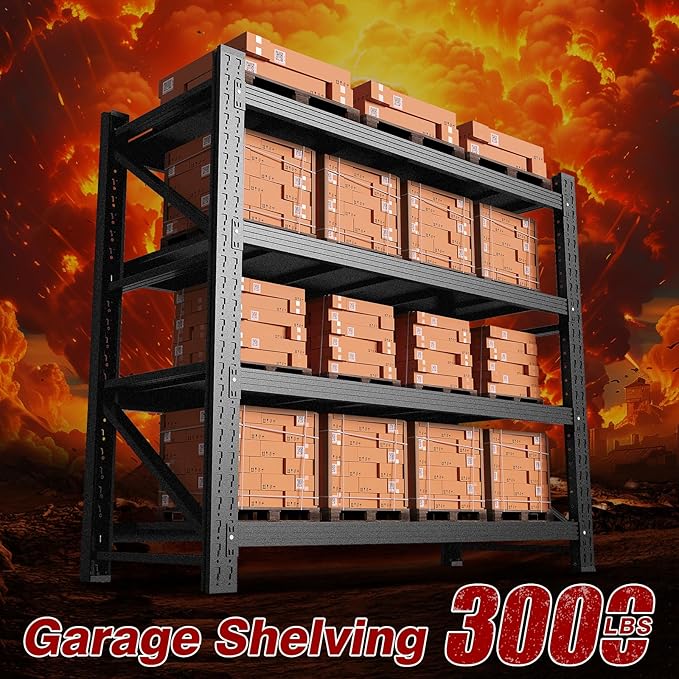 5000LBS Metal Steel Storage Shelves - 71.3" W Black 4 Tier Heavy Duty Rack Commercial Industrial Shelving with Adjustable Shelf for Basement Garage Warehouse - 71.3" W x 24" D x 70" H