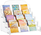 Menkxi Clear Acrylic Greeting Card Display Stand Portable Sticker Display Stand Card Display Rack Holder Postcard Organizer for Retail Counter Desk Stamp Mail Photo Storage(4 Tier,16''x10''x14'')