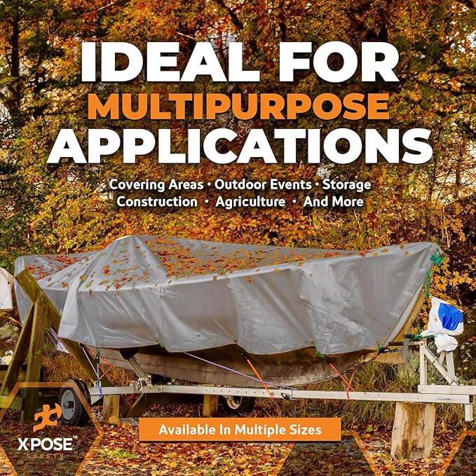Heavy Duty Silver Poly Tarp 15' X 20' - Bulk Half Pallet (60 Pack) - Multipurpose Protective Cover - Durable, Weather Proof & Tear Resistant - 12 Mil Thick Polyethylene - by Xpose Safety
