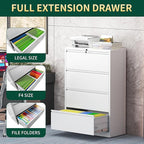 4 Drawer Lateral File Cabinet with Lock, Metal File Cabinets for Home Office, Steel Heavy-Duty Filing Storage Cabinet for Letters/Legal/A4 (Require Assembly, White)