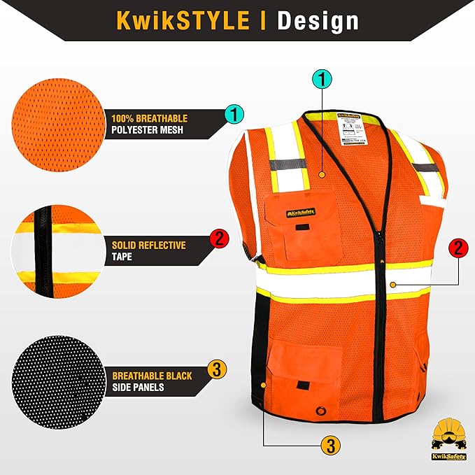 KwikSafety - Charlotte, NC - BIG KAHUNA Safety Vest [2 PACK] Class 2 ANSI OSHA Reflective Vest Durable High Visibility Vest Construction Safety Vest for Men Industrial Work Gear/Orange 2XL