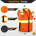 KwikSafety - Charlotte, NC - BIG KAHUNA Safety Vest [11 Pockets] Class 2 ANSI OSHA Reflective Vest Durable High Visibility Vest Construction Safety Vest for Men Industrial Work Gear/Orange Medium