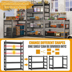 Storage Shelves, Garage Metal Shelving Unit, Adjustable, Double-Layer Column with Reinforced Ribs, Heavy-Duty, Capable of Bearing 3000 lbs, Suitable for Garage, Warehouse, Kitchen Storage