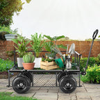 Homdox 880LB Heavy Duty Garden Cart on Wheels, Professional Utility Wagon with 180° Rotating Handle, Foldable Mesh Sides for Landscaping, Yard Work, Farming, Camping & Outdoor Projects