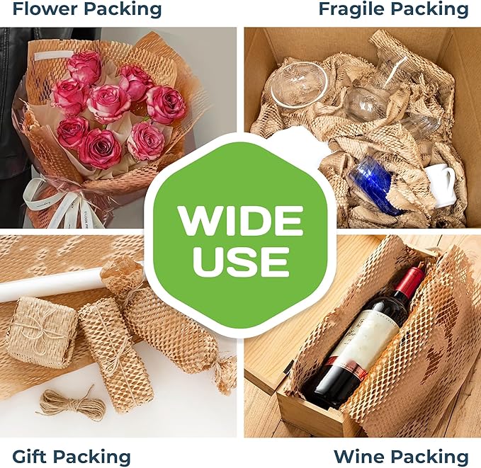 HexcelPack HexaFil Honeycomb Packing Paper - Eco-Friendly, Sustainable Filler for Shipping and Moving, Cushioned Packing Material in Dispenser Box, Alternative to Bubble Wrap - Natural, 12" x 1700'