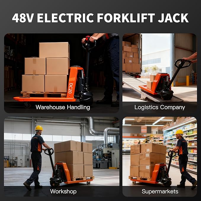 Full Electric Pallet Jack, 4400lbs Capacity Electric Pallet Lift Trucks, 48" x 27" Fork Size Powered Lithium Battery Pallets Truck for Indoor Spaces Warehouse Storage and Material Handling
