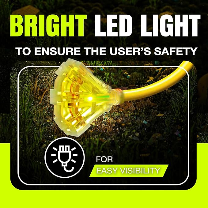75ft Outdoor/Indoor Extension Cord 3-Outlet 12/3 Gauge Extra Heavy Duty 3 Prong SJTW, Waterproof, Flexible Cold-Resistant Long Power Cord,15A 125V 1875W, Yellow by LifeSupplyUSA
