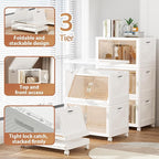 Storage Bins with Lid 76QT, Stackable Storage Containers with Wheels and Magnetic Doors, Plastic Clothes Closet Organizers and Storage Box for Home and Office (3 Pack)