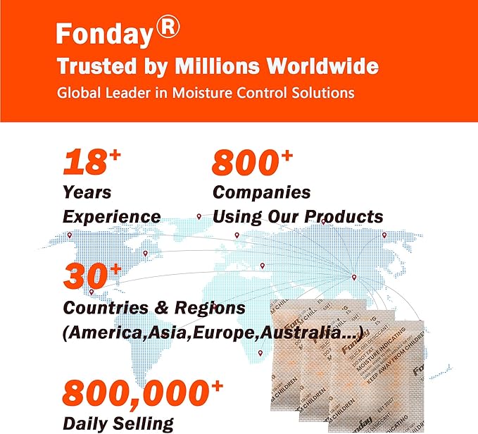 16Packs x 100Gram Fonday Rechargeable Silica Gel Desiccant Packets Food Grade Fast Reactivate Desiccant Bags Moisture Indicating Orange to Green for Food Storage, Electronics, 3D Filament & Safes