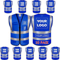 10 Pack Mesh Safety Vest Custom Logo High Visibility Reflective Vest with Pockets Security Work Vest（Blue，XXL）
