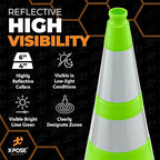 28” Lime Green Traffic Cone - Dual 6" & 4" Reflective Collar – 6 Pack - Multipurpose Premium PVC Safety Cone for Parking, Caution, Construction, Road Crews, Emergency Vehicle - Xpose Safety