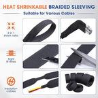 2:1 Heat shrinkable Braided Sleeving Fabric Wire Loom High Temp Heat Shrink Wiring Harness Abrasion Protector Cable Sleeve(1"-34ft)