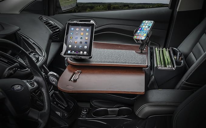 AutoExec AE-GMCD-PM-TAB-21M GripMaster Car Desk for Your Vehicle Workstation and Mobile Office, Mahogany with Phone Mount and Tablet Mount