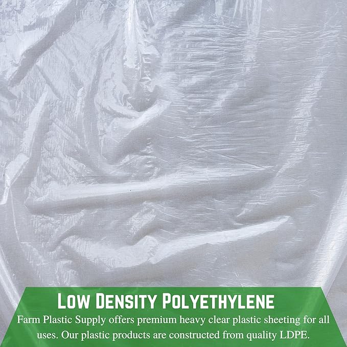 Farm Plastic Supply - Clear Plastic Sheeting - 6 mil - (10' x 100') - Thick Plastic Sheeting, Heavy Duty Polyethylene Film, Drop Cloth Vapor Barrier Covering for Crawl Space