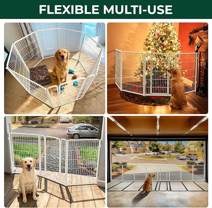FXW Dog Gate Extra Wide Designed for Indoor Use, Adjustable Width Up to 83-inch Wide (40" H 3 Wire Panels for Medium and Large Dogs), White