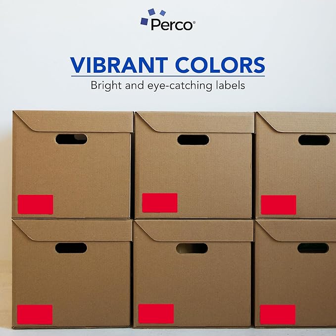 Perco Red Labels 3x5 Inch 500 Stickers/Roll with Easy Peel Perforation and Strong Adhesion for Inventory Management, Color Coding, Moving Boxes, Retail, Organizing & Crafts – Made in USA