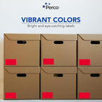 Perco Red 3x5 Inch Perforated Sticker Labels — 150 Stickers Per Roll — with Permanent Adhesive for Inventory Management, Color Coding, Moving Boxes, Retail, Organizing, Crafting & More — Made in USA