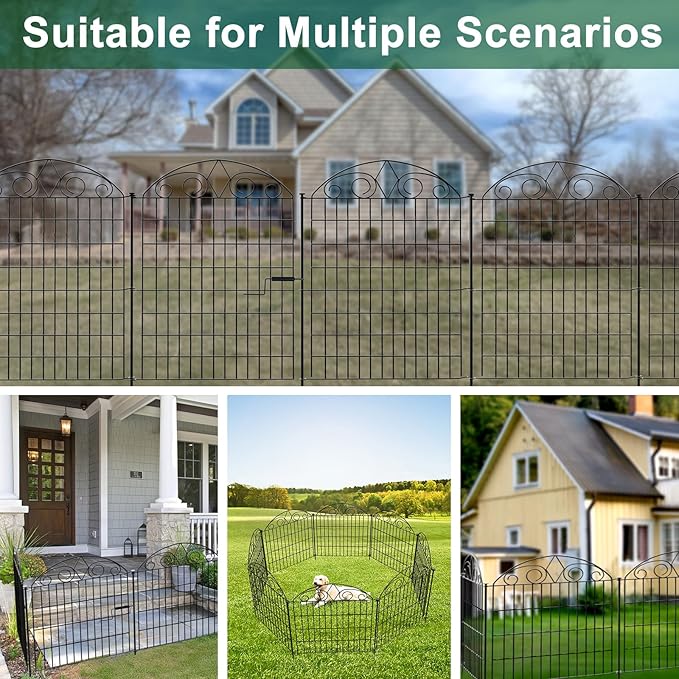 SUNLAX 5 Panels Garden Fence 10ft(L) x 24in(H) Fencing for Yard No Dig Animal Barrier Metal Dog Fence for Patio Outdoor with Gate