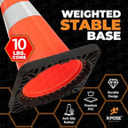 Xpose Safety 28 Inch Orange Traffic Cones Heavy Duty 10lb with 6" & 4" Collars, 12 Pack - Multipurpose PVC Plastic Safety Cone for Parking, Soccer, Caution, Kids and Construction - DOT Approved