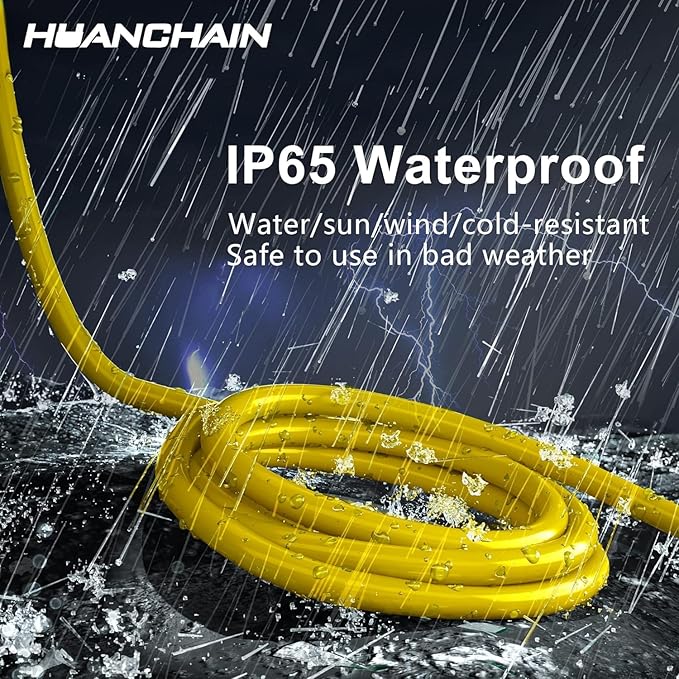 HUANCHAIN Outdoor Extension Cord 60 Foot Waterproof, 16/3 Gauge Flexible Cold-Resistant Appliance Extension Cable Outside, 10A 1250W 16AWG, 3 Prong Electric Cord Yellow, ETL