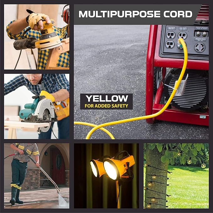 Iron Forge Cable 10 Gauge 25ft Lighted Outdoor Heavy Duty Extension Cord with 3 Outlets - 15 Amp 10/3 SJTW Yellow Extension Cord with Multiple Outlets - 2 Pack