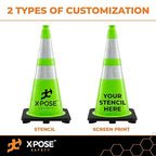 Xpose Safety 28” Lime Green Traffic Cone Dual 6" & 4" Reflective Collar – 8 Pack Multipurpose Premium PVC Safety Cone for Parking, Caution, Construction, Road Crews, Emergency Vehicle - DOT Approved
