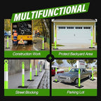 RoadHero 45 Inch Delineator Post with Base, Portable Lime Green Traffic Delineator Posts Cones with Reflective Collars for Parking Lots, Road Safety, Construction Events 3 Pack