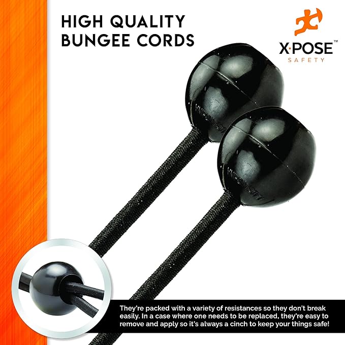 Xpose Safety Bungee Ball Cords 11" 25 Pack Heavy Duty Black Stretch Rope with Ball Ties for Canopies, Tarps, Walls, Cable Organization