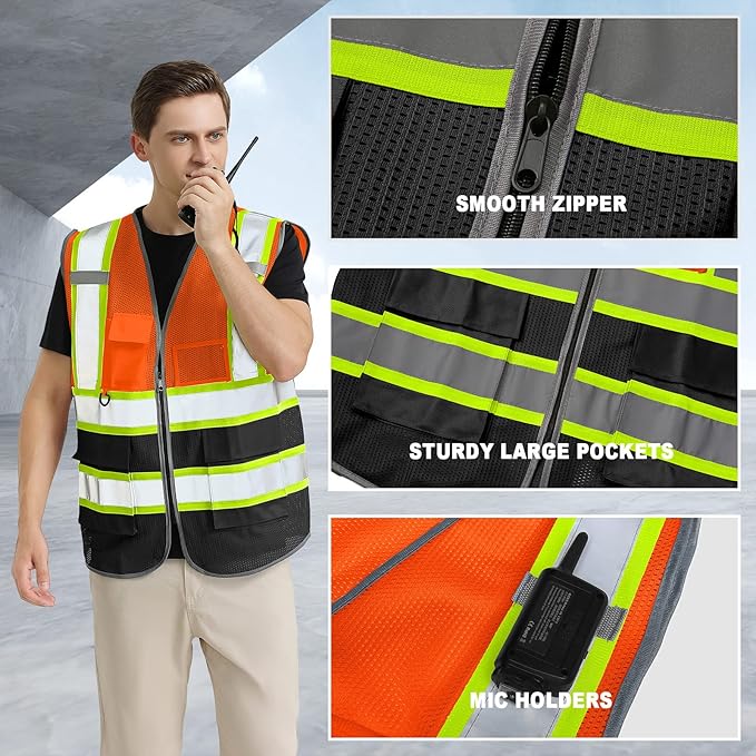BeautyWill Custom Logo Safety Vest Class2 High Visibility Reflective Vest Breathable Construction Vest