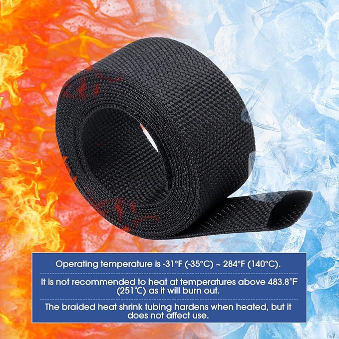 2:1 Heat shrinkable Braided Sleeving Fabric Wire Loom High Temp Heat Shrink Wiring Harness Abrasion Protector Cable Sleeve (1"-48ft)