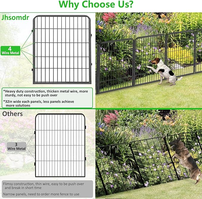 Decorative Metal Garden Fence Add-on Fence Panels, 32in(H) x 10.4Ft(L) No Dig Fence 4 Panels Fencing for Dogs Animal Barrier Fence Garden Fencing for Yard, Patio, Without Gate
