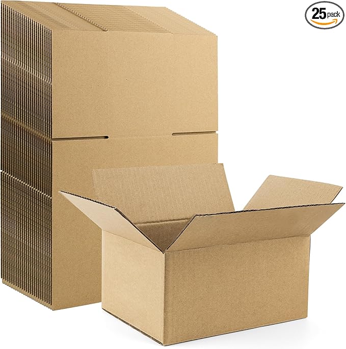 Frametory 8x6x4 Pack of 25 Corrugated Cardboard Packing Shipping Mailing Moving Carton Boxes, Brown