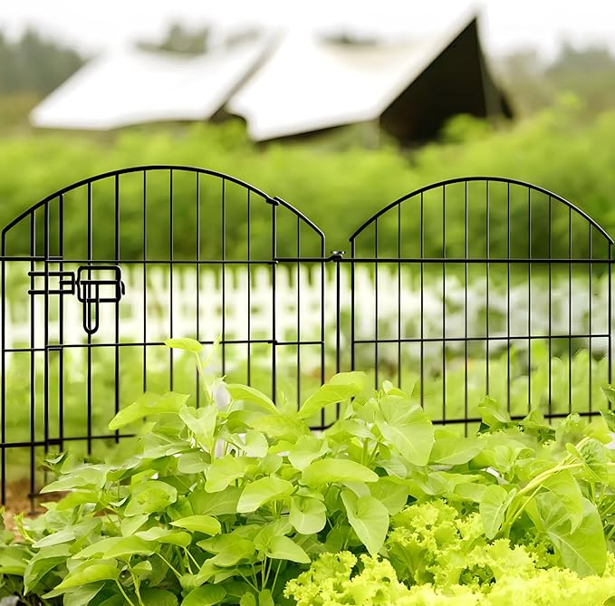 Metal Garden Fence 40 in H x 28 in W 10 Panels (9 Panels + 1 Gate) Total Length 23 ft, No Need Dig Rustproof Animal Barrier Fencing Border Fence for Dog, Patio,Yard, Landscape, Flower Bed