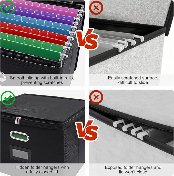 8 Pack Large File Organizer Boxes with Lids, Document Organizer Box with Mesh Pockets & Zippers for Letter/Legal Size Folders, Collapsible File Storage Box (Black, Without Folders)