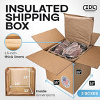 Insulated Thermal Shipping Boxes 16"x16"x16", Pack of 3 - USA-Made Cold Food Shipping Box 9.5-Gallon Capacity with Thermal Paper Liners, Absorb Condensation – Ideal for Frozen Food by IDL Packaging
