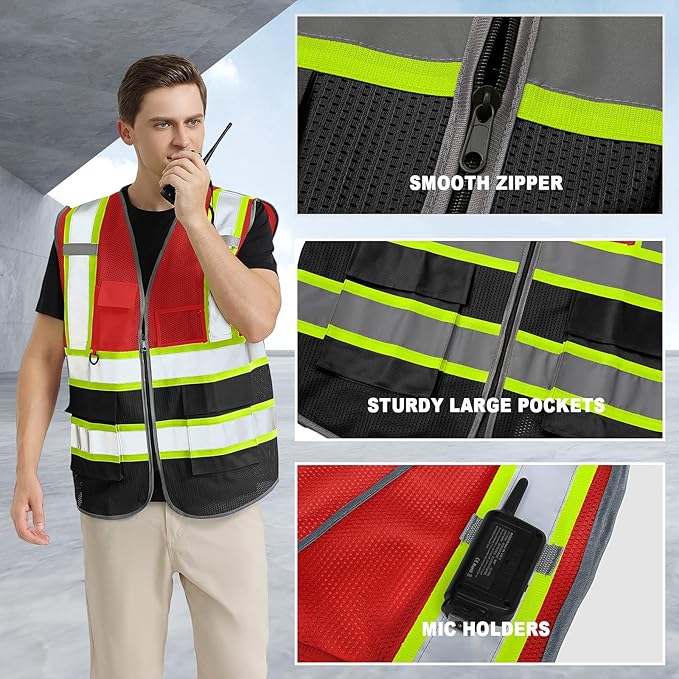 BeautyWill Custom Logo Safety Vest Class2 High Visibility Reflective Vest Breathable Construction Vest